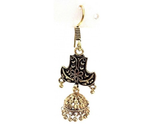 Golden Oxidized Earring Tribal Jhumka Bali Jewelry Antique Hook Dangle Drop - 35